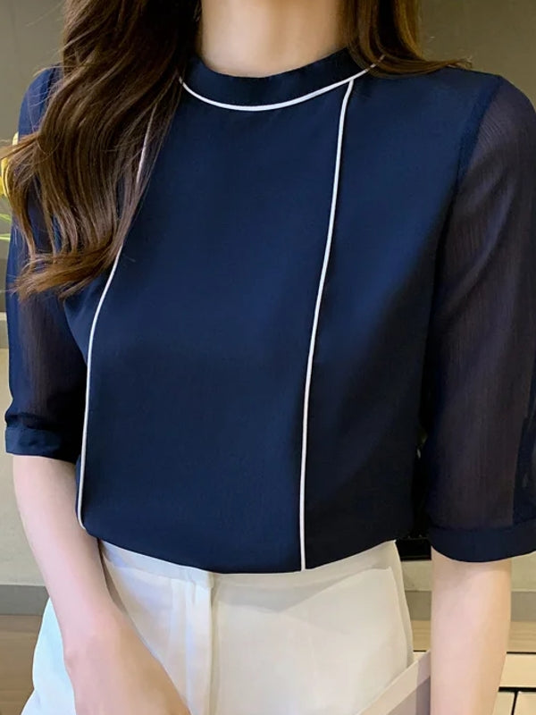 Blue Chiffon Blouse Shirt Blouses - Tophatter Daily Deals