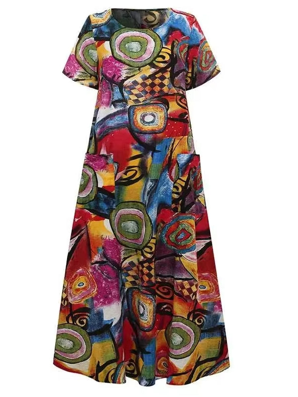 Beautiful Long Short Sleeve Abstract Print Dress Maxi Dresses - Tophatter Daily Deals