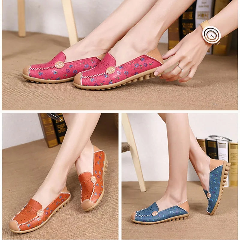Floral Pattern Cutouts Women Genuine Leather shoes Women Shoes - Tophatter Daily Deals