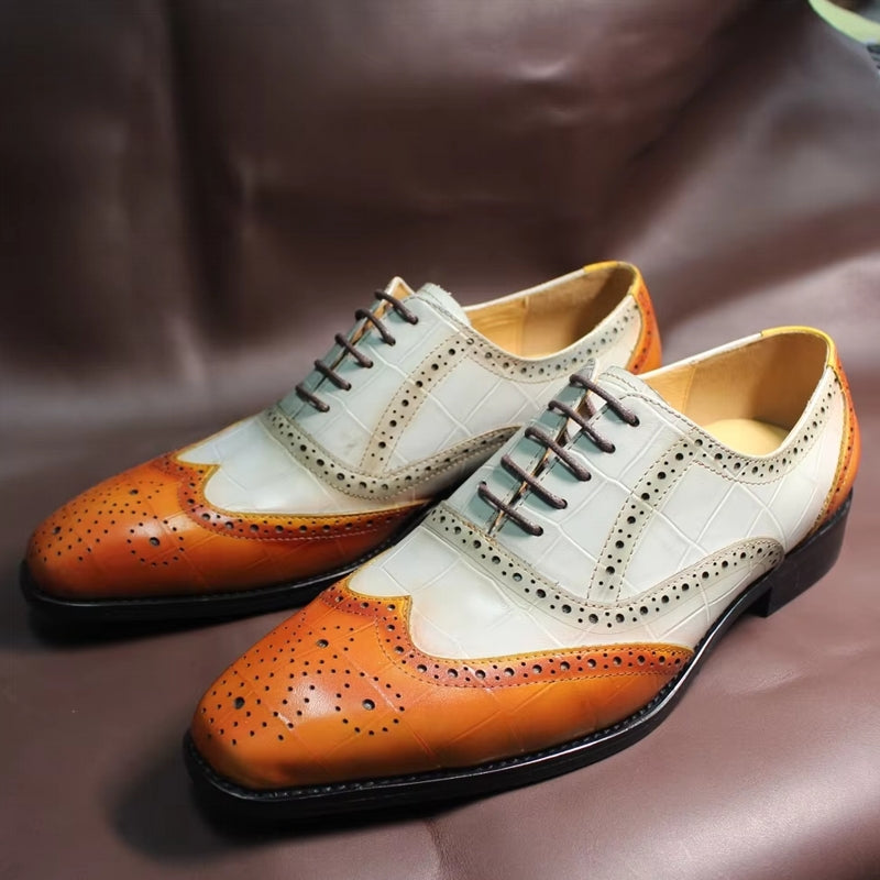 Luxury Leather Crocodile Pattern Oxford Shoes Tan Men Dresses Shoes - Tophatter Daily Deals