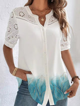 Elegant Short Sleeve Blouse Holiday Weekend Cyan Blouses - Tophatter Daily Deals