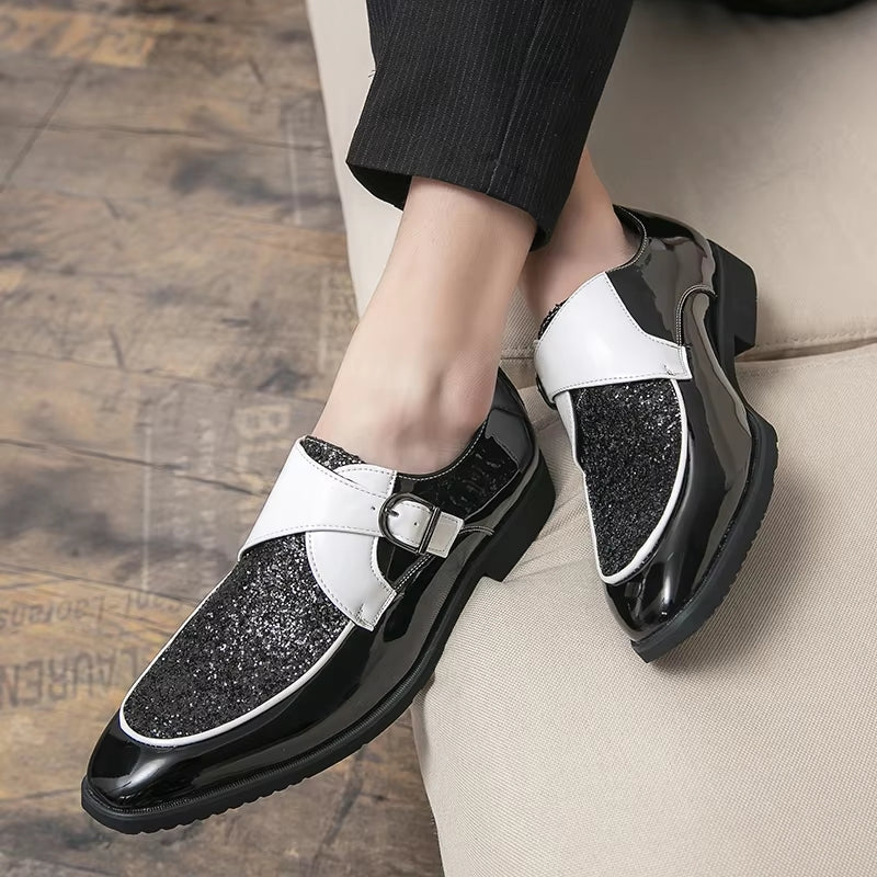 Fashion Men Golden and Black Sequined Shoes Men Shoes - Tophatter Daily Deals