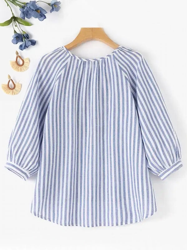 Bohemian Striped Shirt Work Tops Blouse Blouses - Tophatter Daily Deals