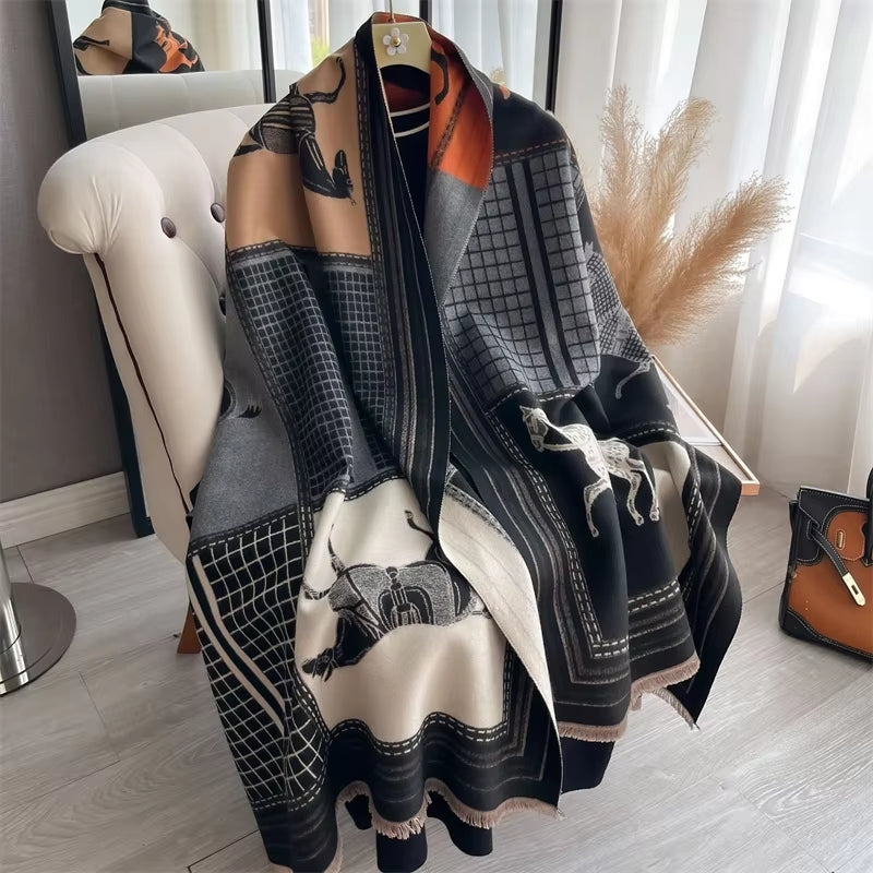 Women Warmer Winter Cashmere Wraps Black Shawl Scarf - Tophatter Daily Deals