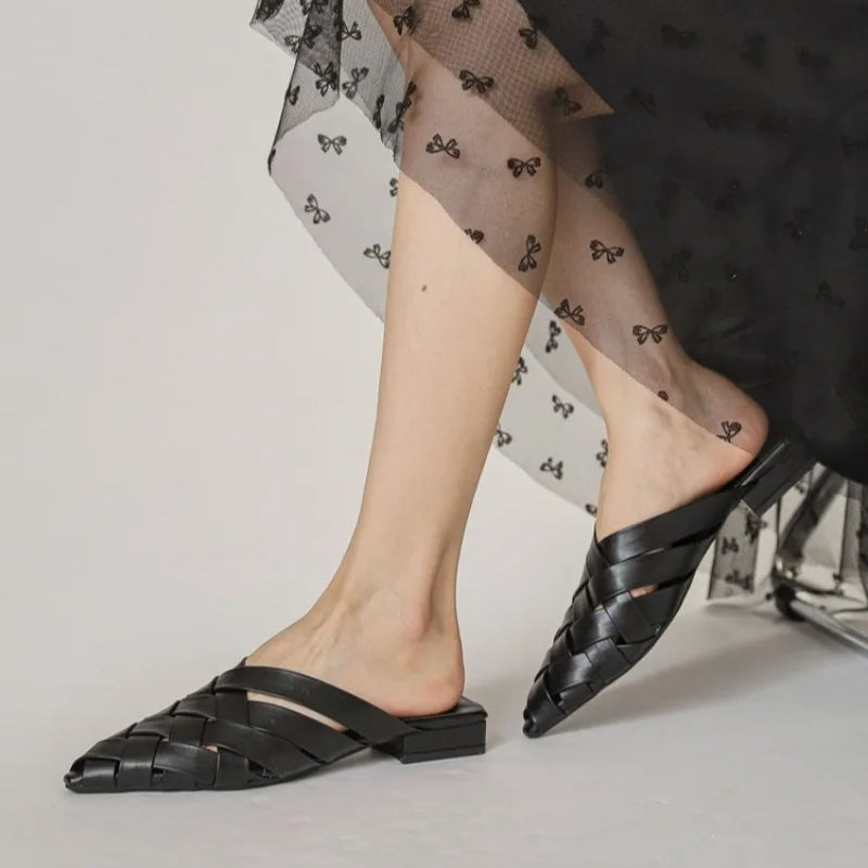 Hollow Woven Pointed Cool Women Sandals Black Casual Women Shoes - Tophatter Daily Deals