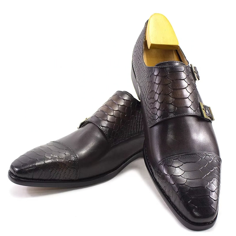 Calf Leather Comfortable Monk Strap Classic Crocodile Pattern Formal Shoes Men Dresses Shoes - Tophatter Daily Deals