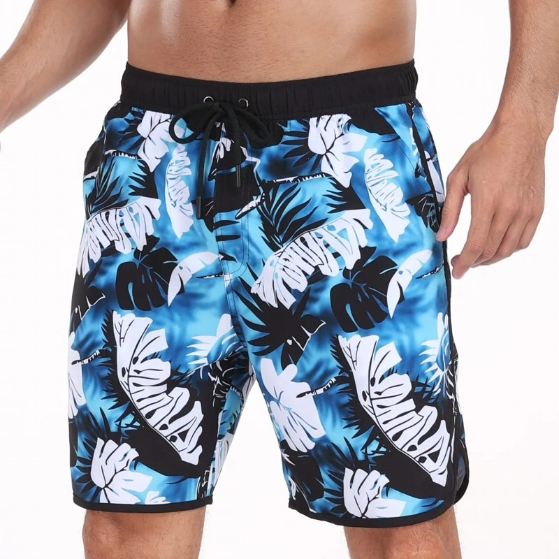 Men Beach Pants Casual Vacation Printed Short Blue Swimsuit - Tophatter Daily Deals