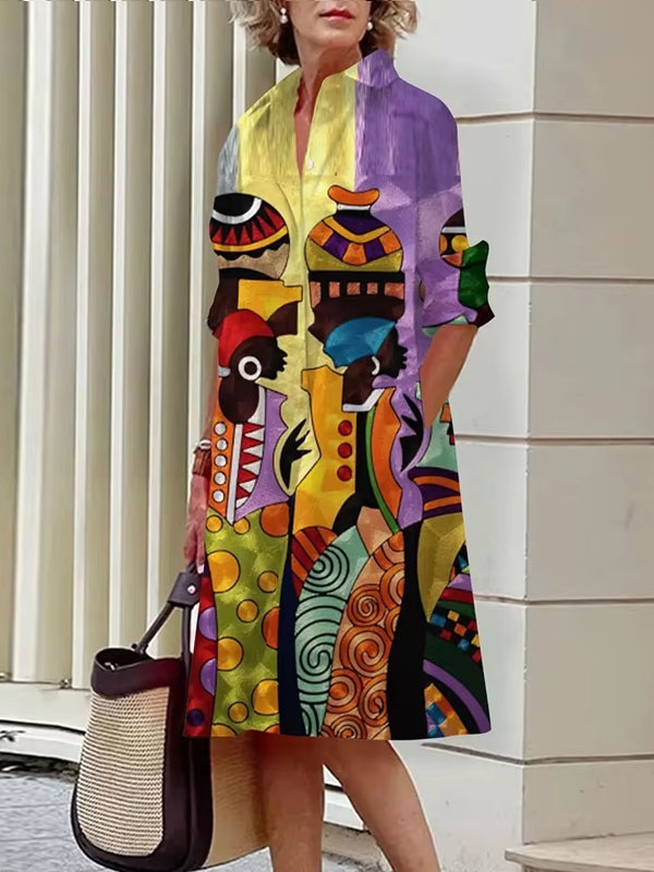 Abstract Print Women's Shirt Dresses Violet Midi Dresses - Tophatter Daily Deals