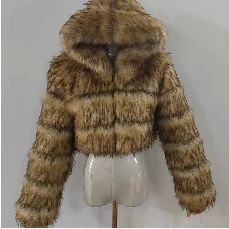 Women Fluffy Top Coat Hooded Straight Short Jacket - Tophatter Daily Deals