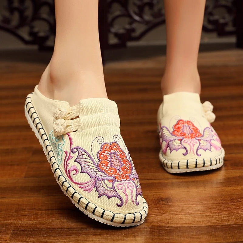 Women Canvas Bohemian Retro Flat Slippers White Slippers - Tophatter Daily Deals