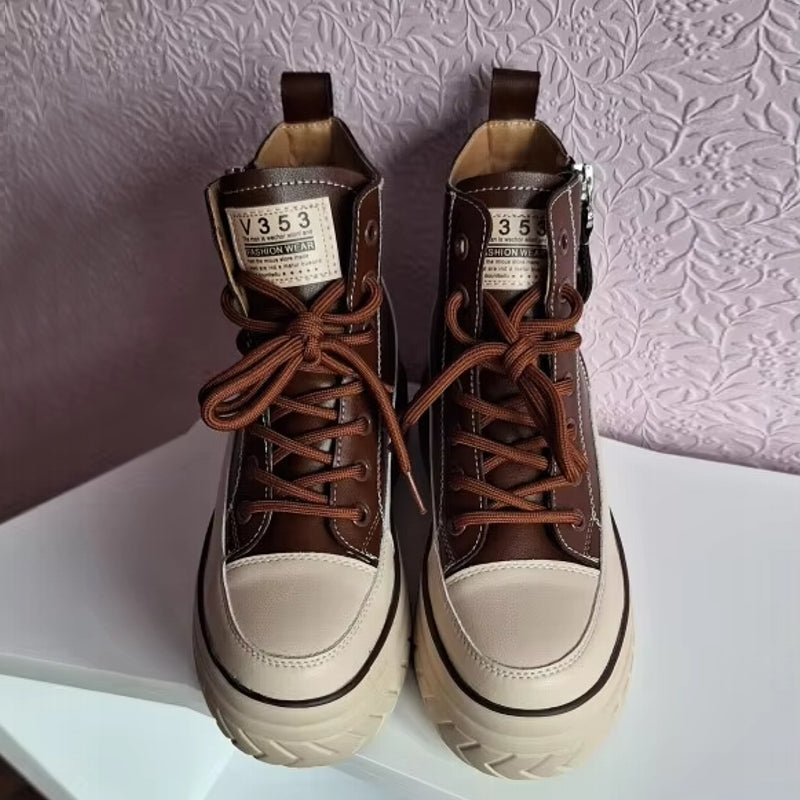 Women Shoes Genuine Leather 8cm Zip Boots High Heel Sneaker - Tophatter Daily Deals