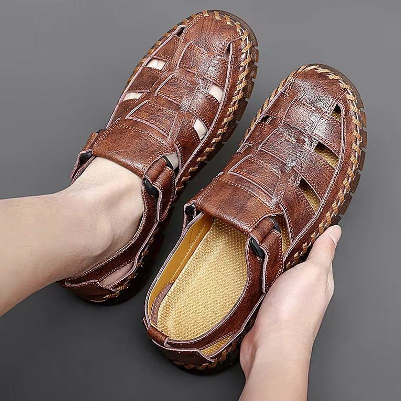 Slip On Split Leather Shoes Men Flats Men Sandals - Tophatter Daily Deals