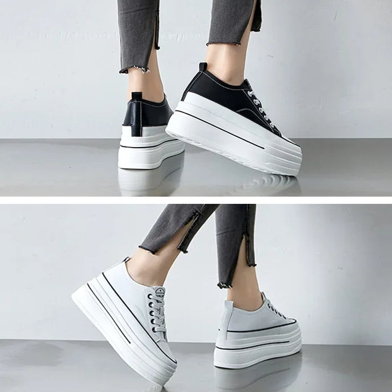 Women Chunky Leather Sneaker Loafer Shoes 8cm High Heel Sneaker - Tophatter Daily Deals