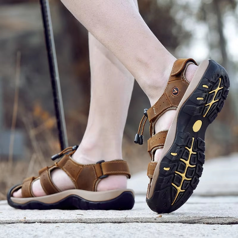 Summer Men Sandals Leather Beach Shoes Men Sandals - Tophatter Daily Deals