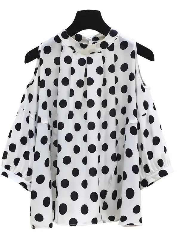 Black Polka Dot Vintage O-Neck Top Blouses - Tophatter Daily Deals