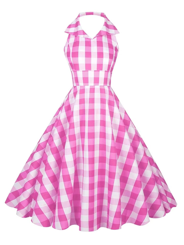 Retro Halter Party Midi Dresses Pink Midi Dresses - Tophatter Daily Deals