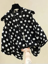 Black Polka Dot Vintage O-Neck Top Black Blouses - Tophatter Daily Deals