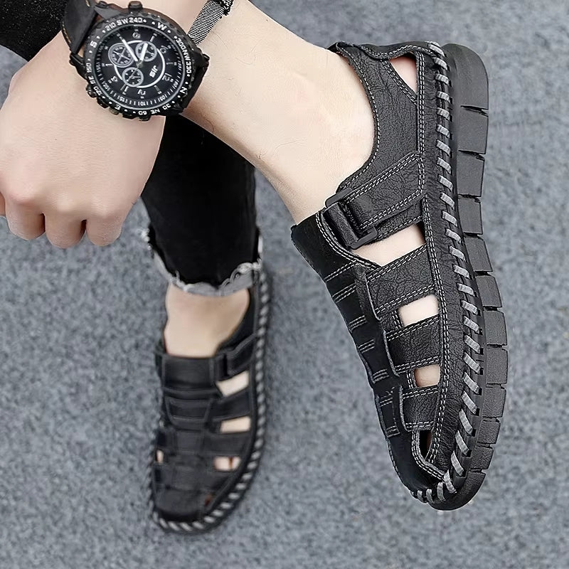 Slip On Split Leather Shoes Men Flats Men Sandals - Tophatter Daily Deals