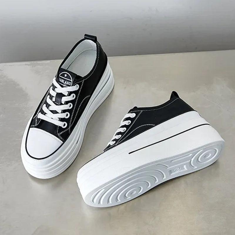 Women Chunky Leather Sneaker Loafer Shoes 8cm High Heel Sneaker - Tophatter Daily Deals
