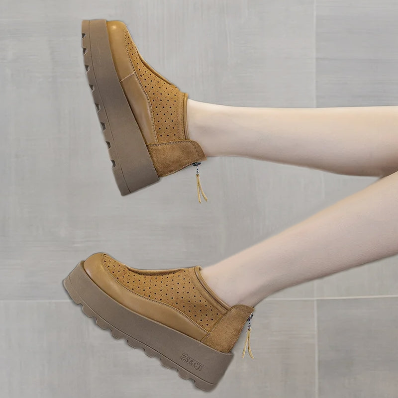 Women Suede Cow Causal Shoes Wedge Flats 6CM Casual Women Shoes - Tophatter Daily Deals