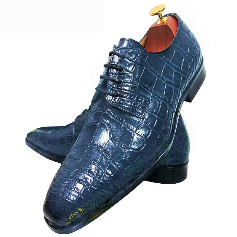 Blue Black Crocodile Pattern Oxford Shoes Men Dresses Shoes - Tophatter Daily Deals