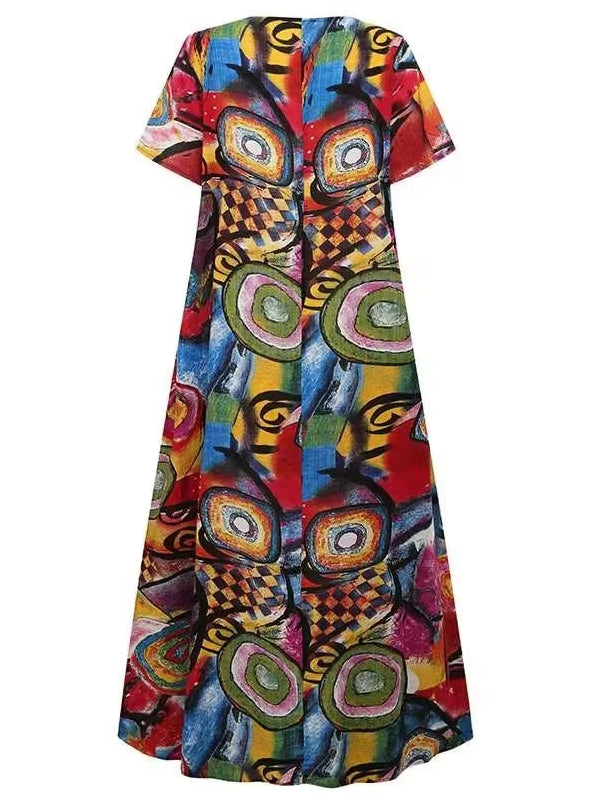Beautiful Long Short Sleeve Abstract Print Dress Maxi Dresses - Tophatter Daily Deals