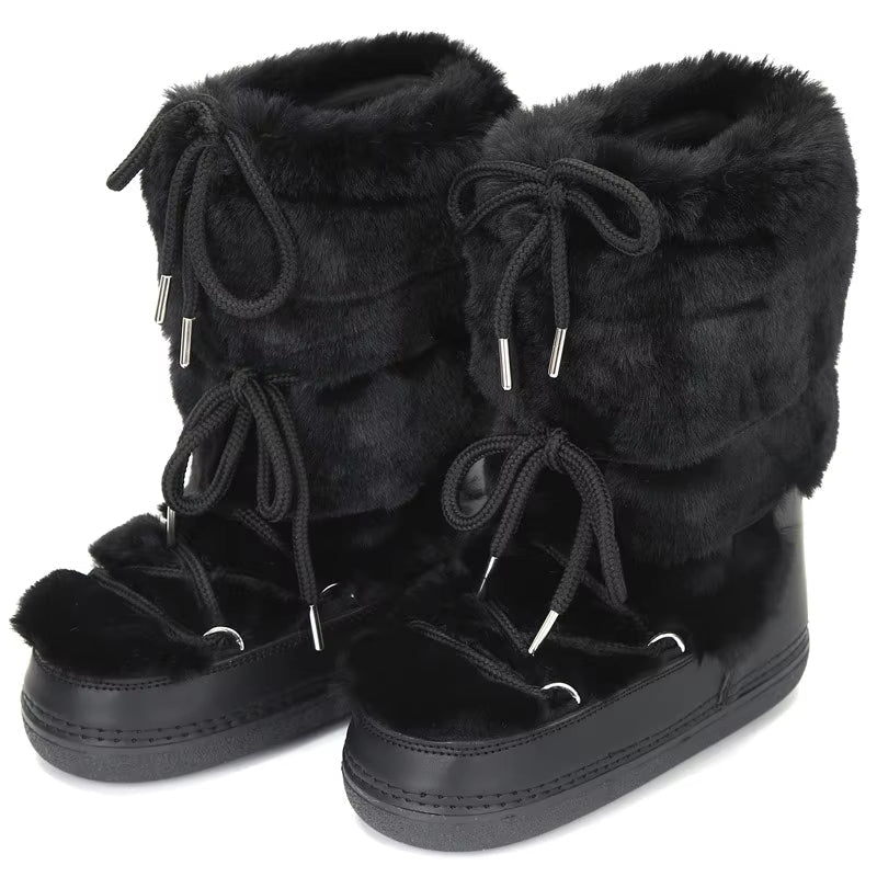 Winter Fur Women Snow Boots Black Long Snow Boots - Tophatter Daily Deals