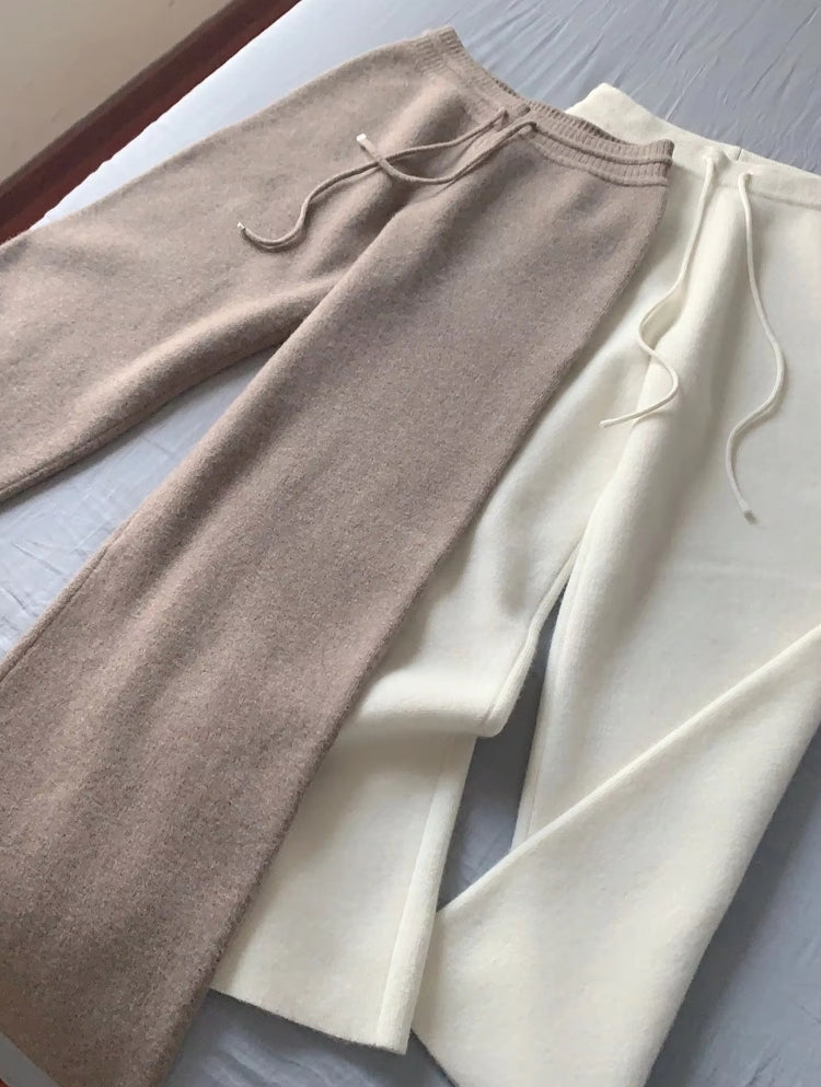 Loose Wool Knitted Wide-leg Trousers for Women Pants - Tophatter Daily Deals
