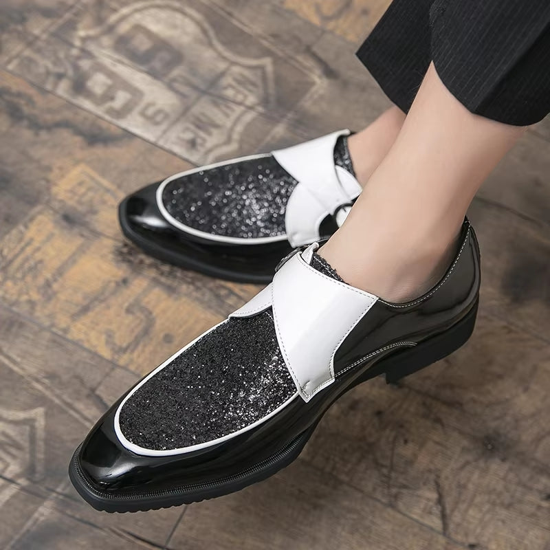 Fashion Men Golden and Black Sequined Shoes Black Men Shoes - Tophatter Daily Deals