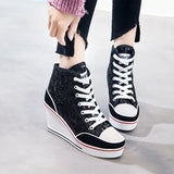 Glitter Sequins High Top Women Height Increasing Wedges Shoes High Heel Sneaker - Tophatter Daily Deals