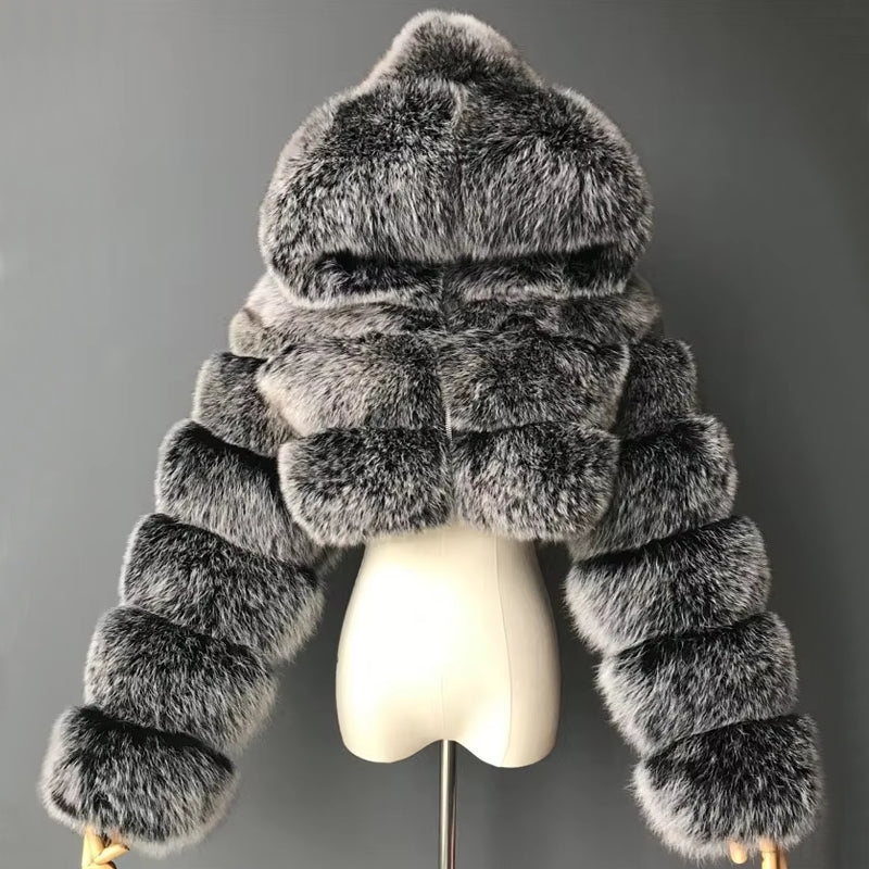 Women Fluffy Top Coat Hooded Straight Short Jacket - Tophatter Daily Deals