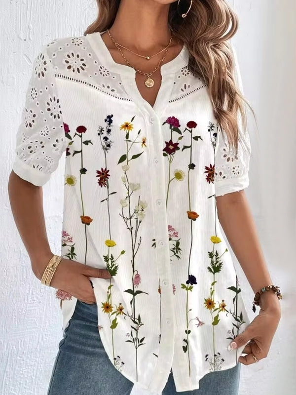 Elegant Short Sleeve Blouse Holiday Weekend Floral Blouses - Tophatter Daily Deals