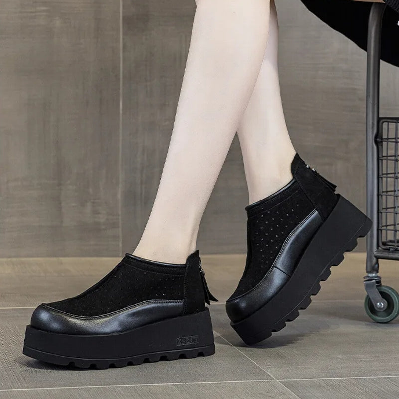 Women Suede Cow Causal Shoes Wedge Flats 6CM Casual Women Shoes - Tophatter Daily Deals