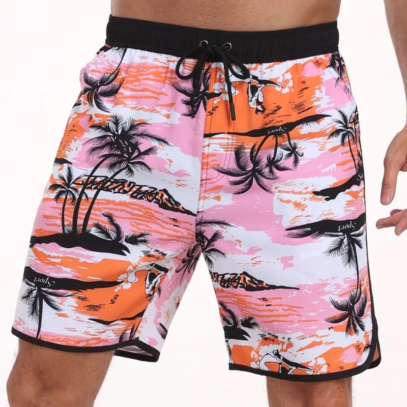 Men Beach Pants Casual Vacation Printed Short Pink Swimsuit - Tophatter Daily Deals