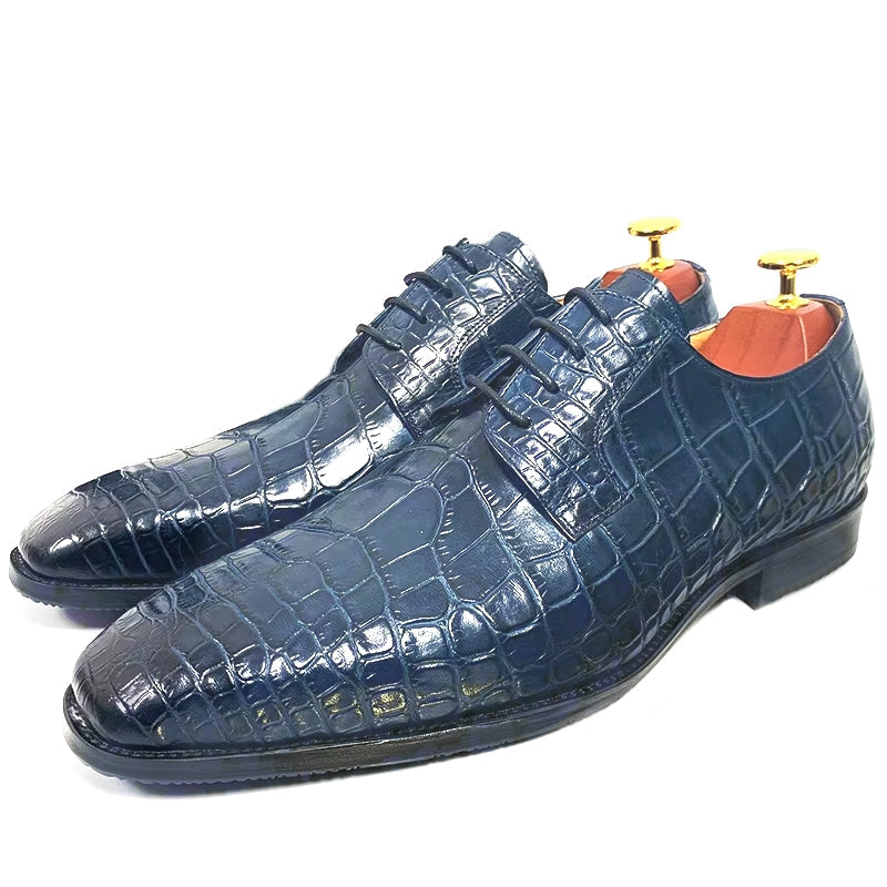Blue Black Crocodile Pattern Oxford Shoes Blue Men Dresses Shoes - Tophatter Daily Deals
