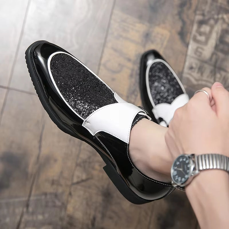 Fashion Men Golden and Black Sequined Shoes Men Shoes - Tophatter Daily Deals
