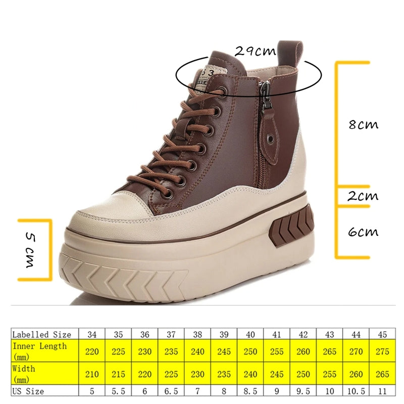 Women Shoes Genuine Leather 8cm Zip Boots High Heel Sneaker - Tophatter Daily Deals