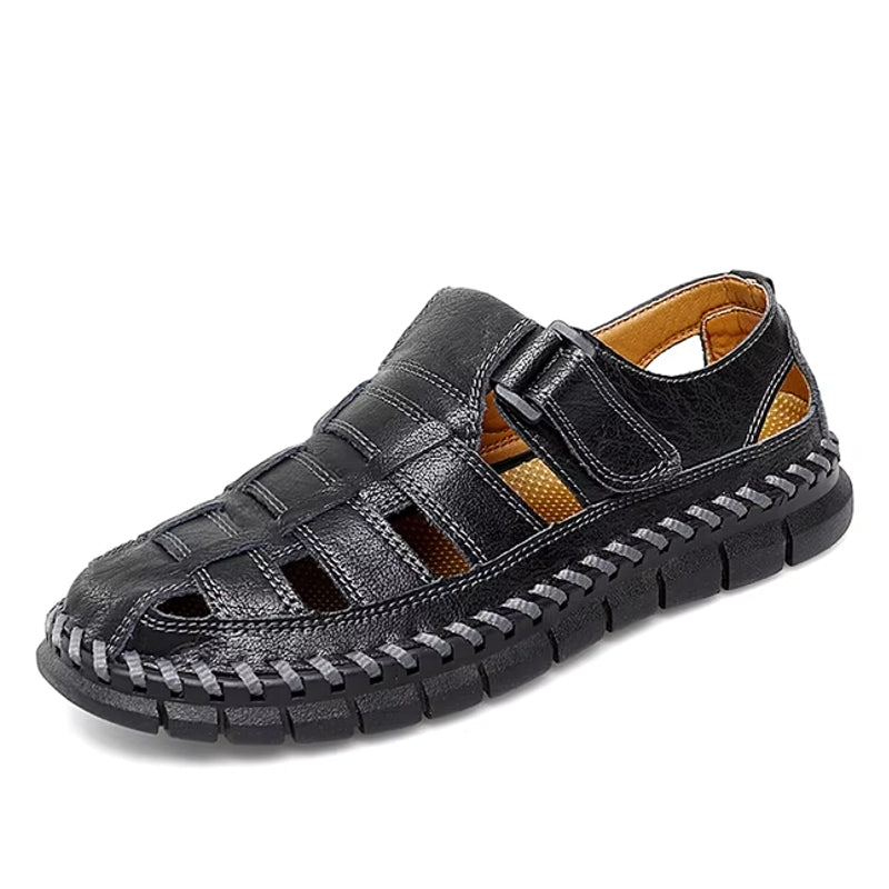 Slip On Split Leather Shoes Men Flats Black Men Sandals - Tophatter Daily Deals
