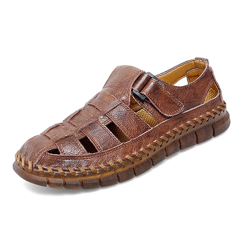 Slip On Split Leather Shoes Men Flats Brown Men Sandals - Tophatter Daily Deals