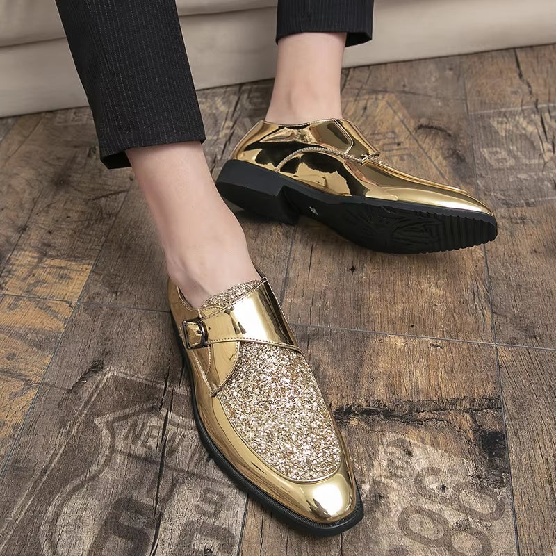 Fashion Men Golden and Black Sequined Shoes Men Shoes - Tophatter Daily Deals