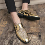Fashion Men Golden and Black Sequined Shoes Men Shoes - Tophatter Daily Deals