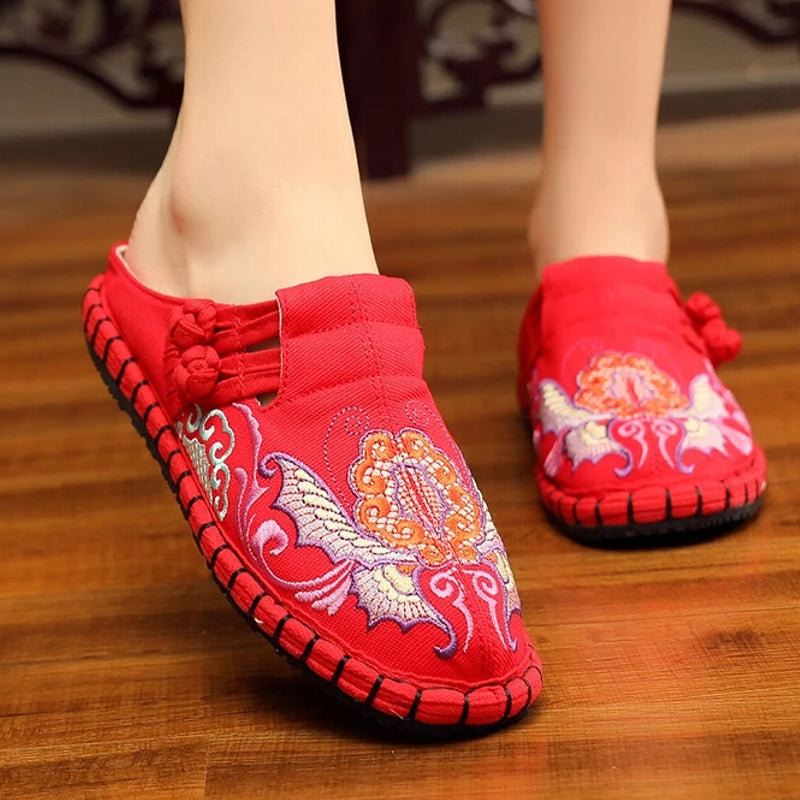 Women Canvas Bohemian Retro Flat Slippers Red Slippers - Tophatter Daily Deals
