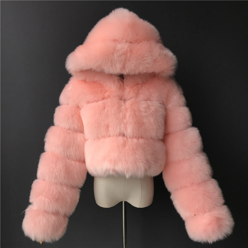 Women Fluffy Top Coat Hooded Straight Short Jacket - Tophatter Daily Deals