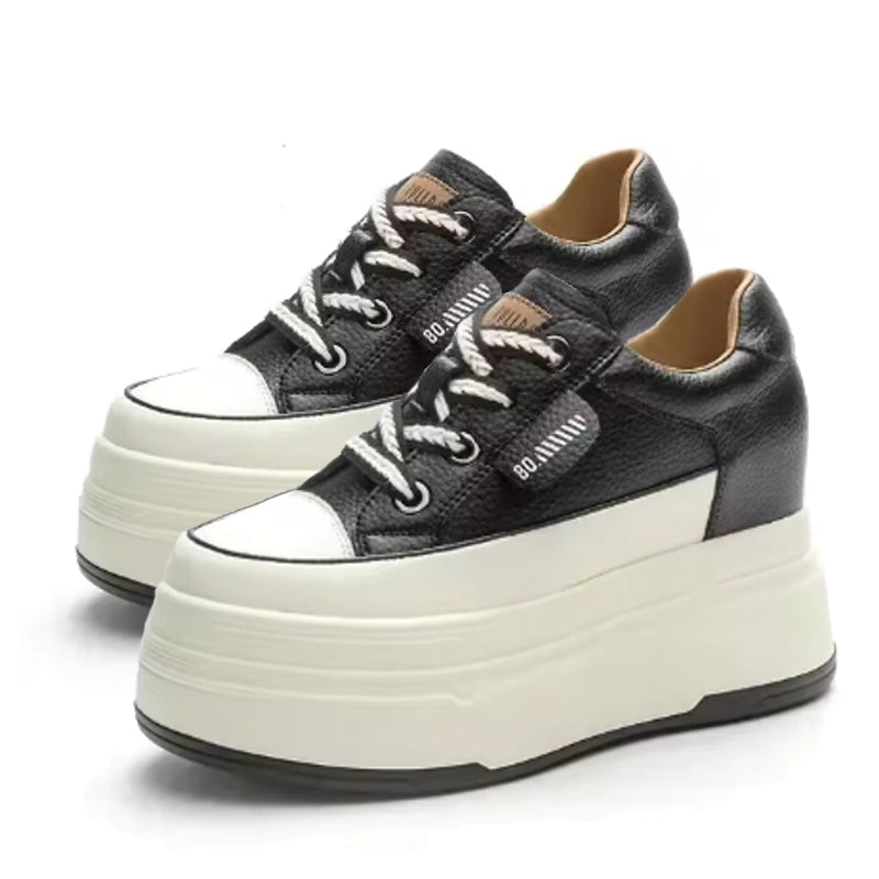 Cow Suede Genuine Leather Platform Shoes 9cm Black High Heel Sneaker - Tophatter Daily Deals