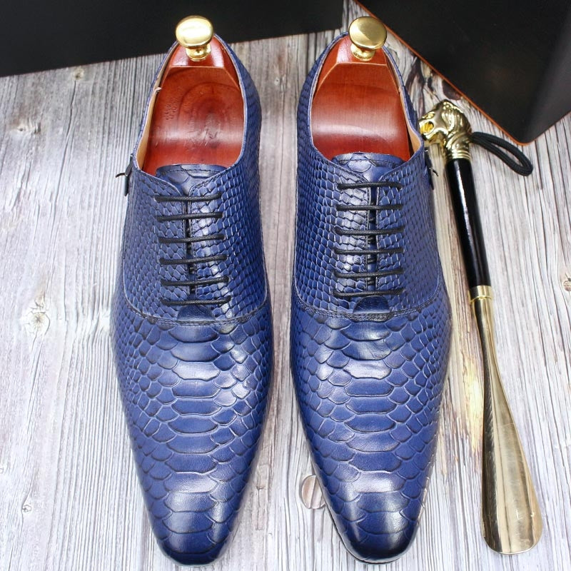 Men Leather Oxford Shoes Snake Skin Print Business Leather Shoes - Tophatter Daily Deals