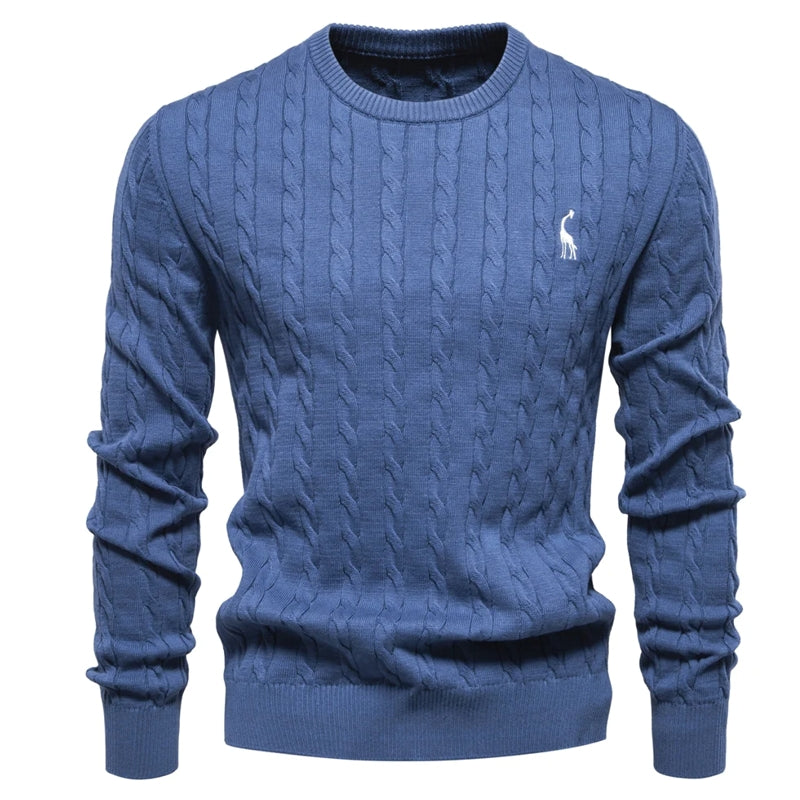 Round Neck Classic Twist Patterned Pullover Knitted Blue Men's Clothing - Tophatter Daily Deals