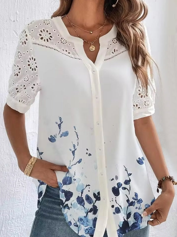 Elegant Short Sleeve Blouse Holiday Weekend Blue Blouses - Tophatter Daily Deals