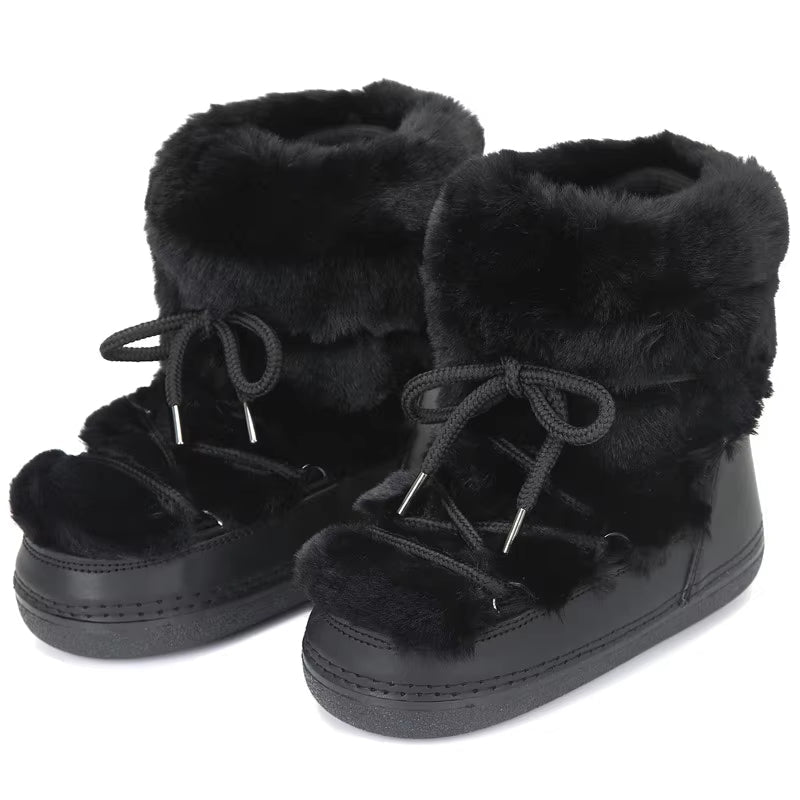 Winter Fur Women Snow Boots Black Short Snow Boots - Tophatter Daily Deals