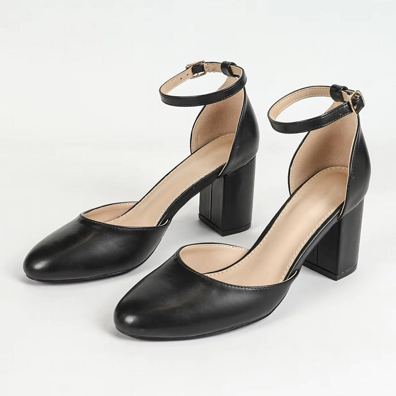 Women Pointed Toe Low Chunky Block Heels Black Heel Shoes - Tophatter Daily Deals