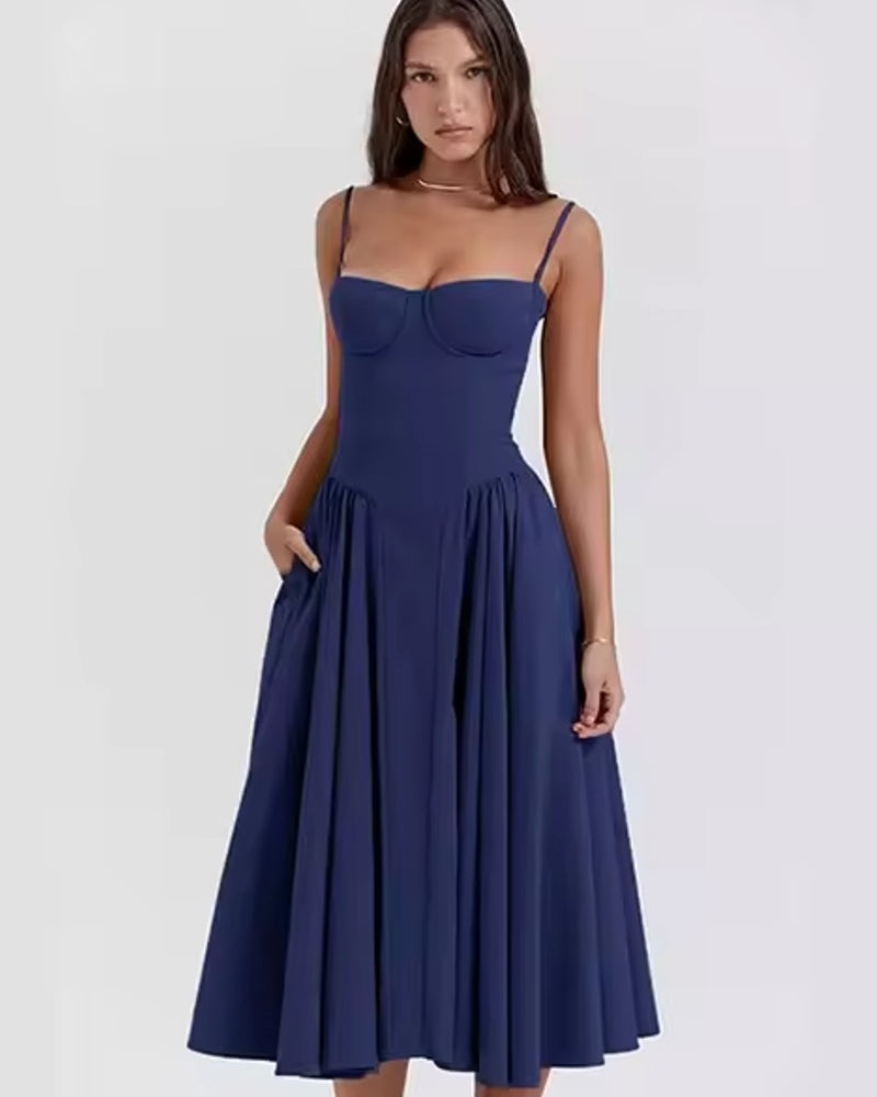 Elegant Events Corset Dress Sexy Strapless Midi Dresses Navy Midi Dresses - Tophatter Daily Deals